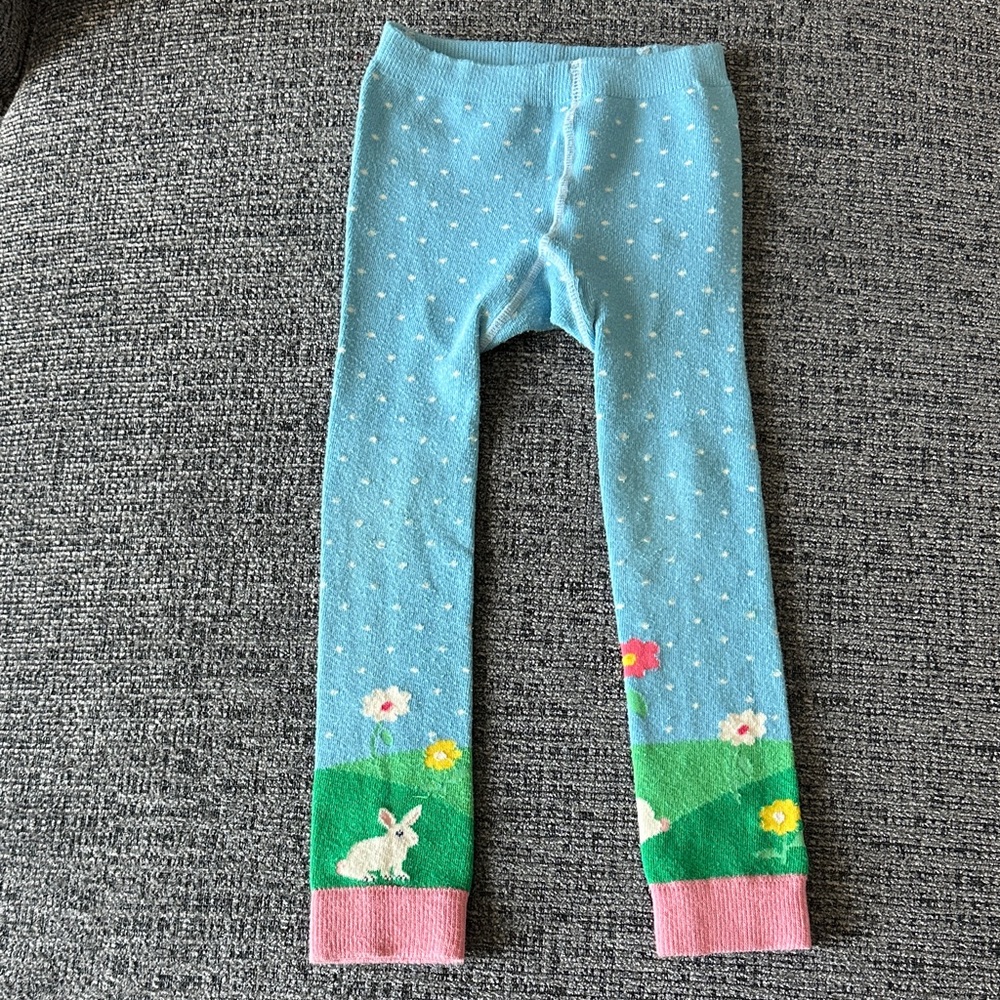 Blue Bunny Floral Toddler Leggings with Pink Cuffs